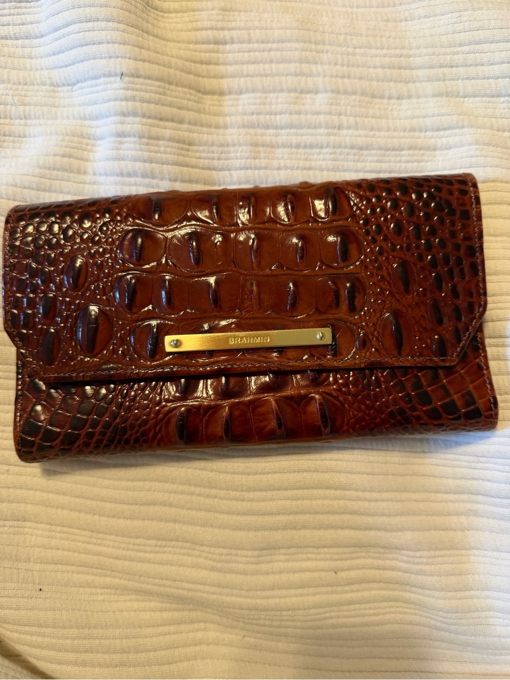 Brahmin Melbourne Checkbook Wallet with Brahmin Pen in Chestnut Brown